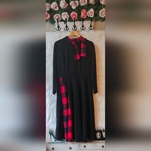 Shein Perfectly Plaid Holiday Midi Dress W/ Bow Accent